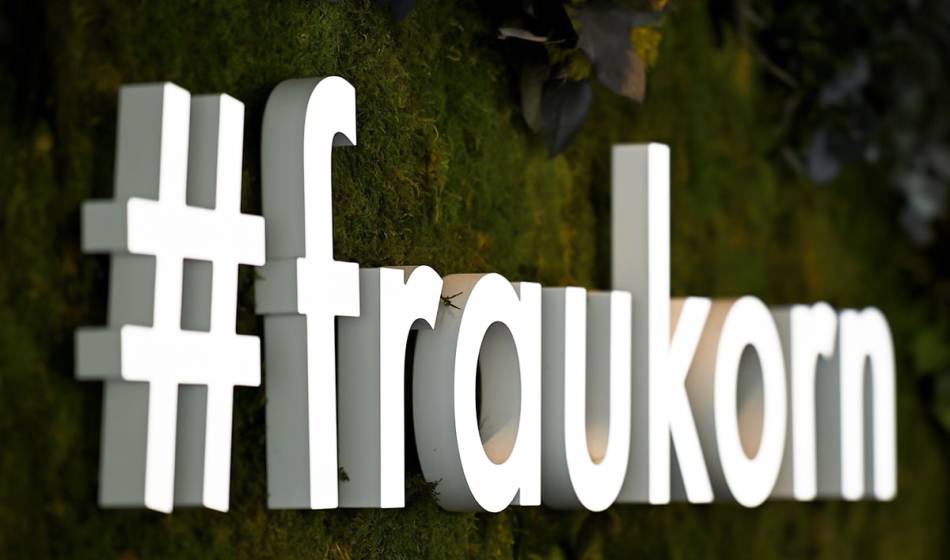 Close-up of the logo of the #fraukorn café in the Baltic Sea resort of Ahrenshoop.